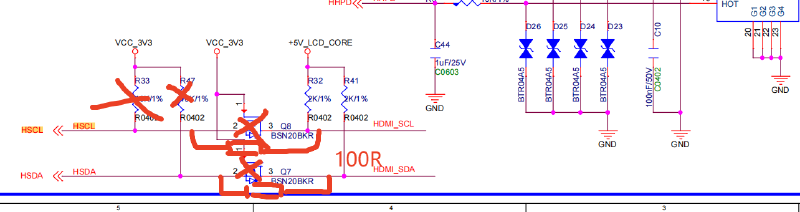 HDMI DDC 直接使用 5V 上拉的修改示意图